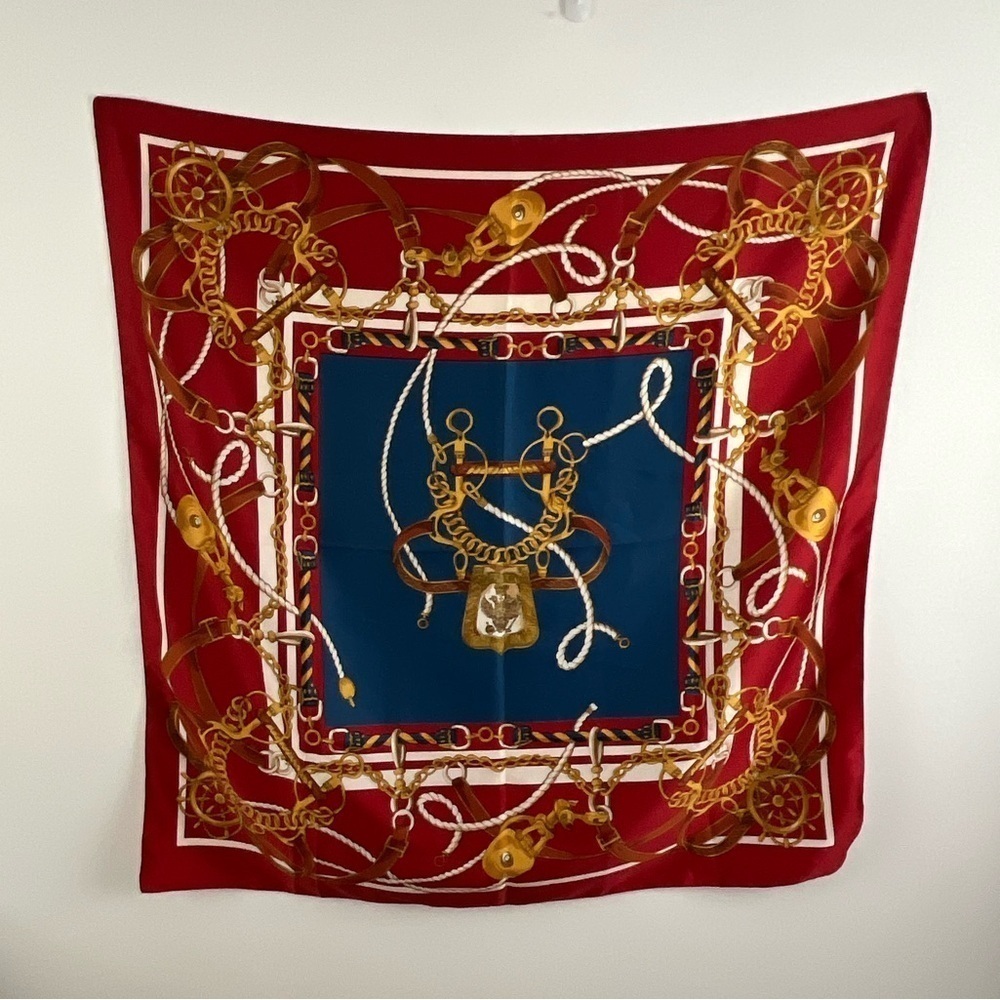 ART OF THE SCARF square satin printed scarf. Vintage